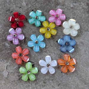 6 Sparkle Gem Center Flower Large Flat Back Embellishment Buttons Size 5/8&quot; You choose the color