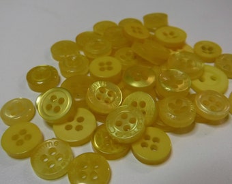 Bright Yellow Buttons, 50 Small Assorted Round Sewing Crafting Bulk Buttons