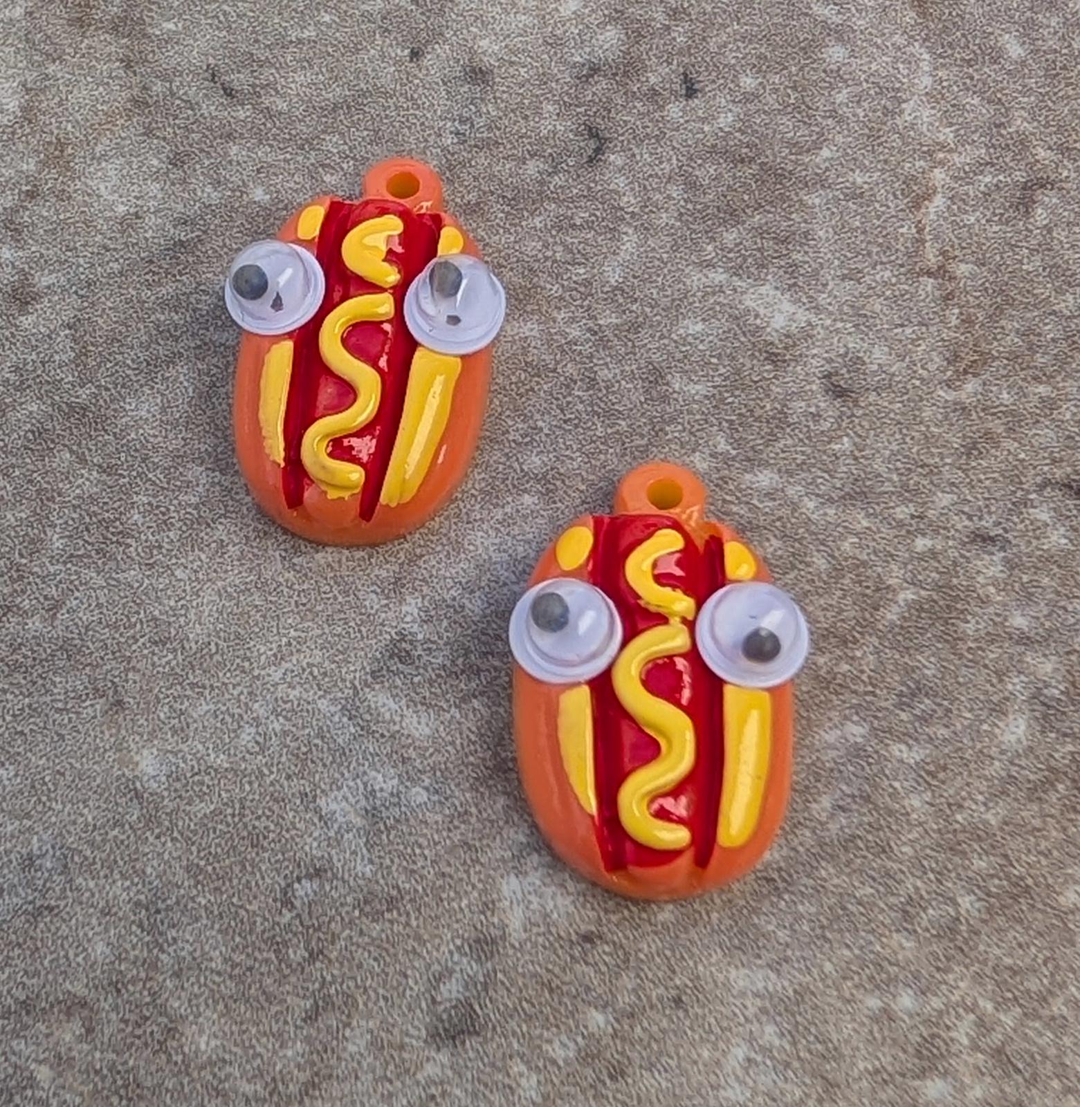 2 Google Eye Hot Dog Charm Embellishment Buttons Size 1/2"