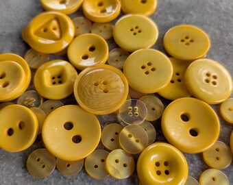 Golden Yellow Buttons, 50 Bulk Assorted Round Medium to Large Size Crafting Sewing Buttons