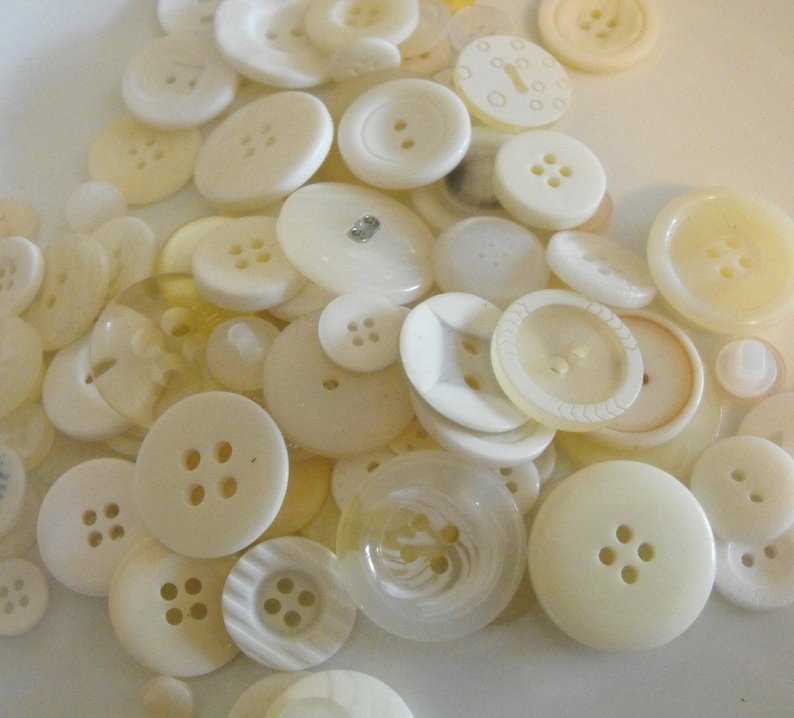 Sale Choose your color 100 Bulk Assorted Medium to Small Round Multi Size Crafting Buttons White,Off White,Ivor