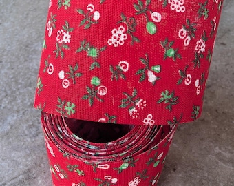 Vintage Red with Petite Flower Fabric Ribbon 2 yards