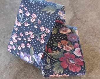 Blue Dark Floral Fabric Ribbon 2 Yards