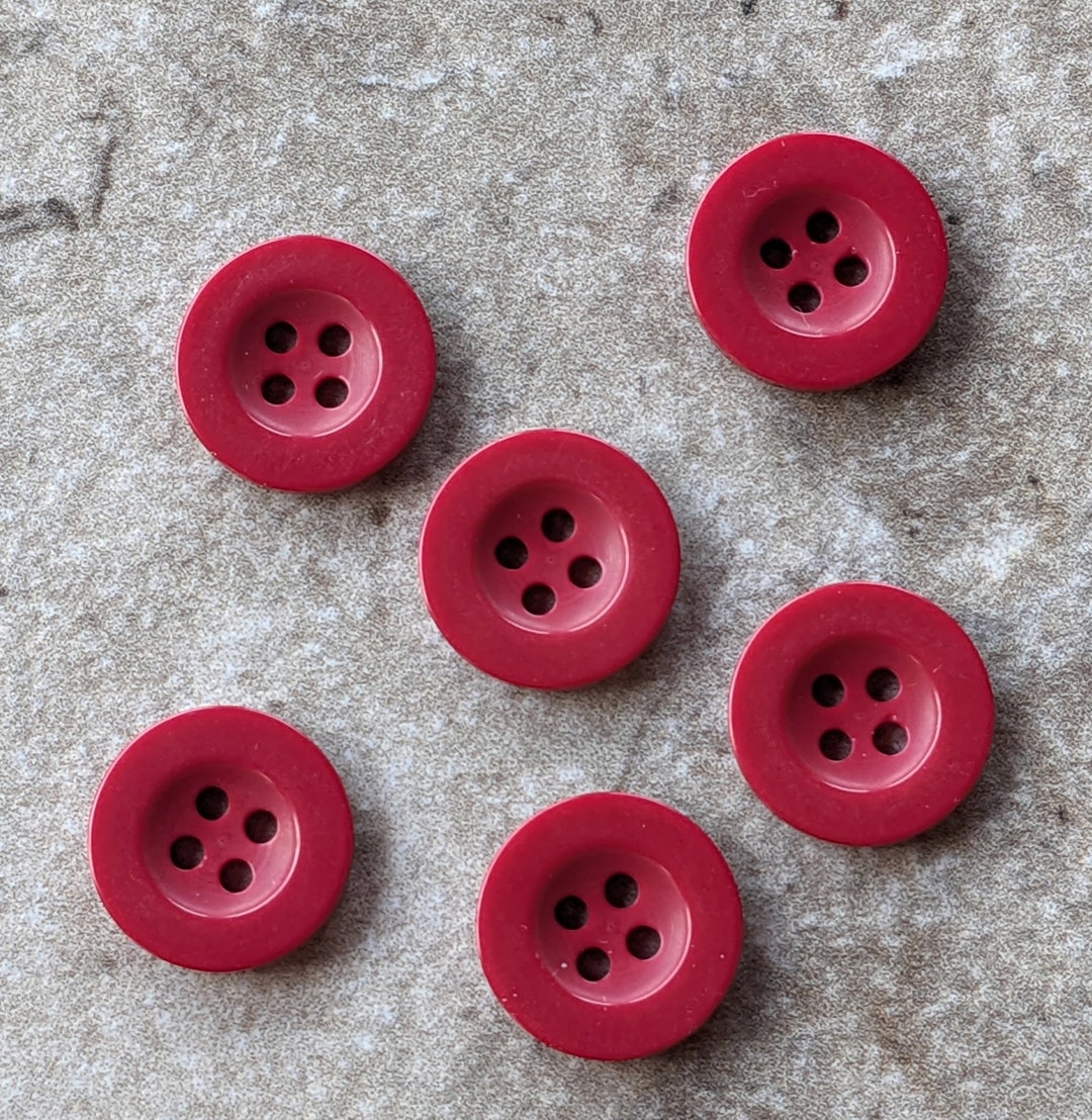 6 Red Brick Top Flat Rim Round Buttons Size 11/16