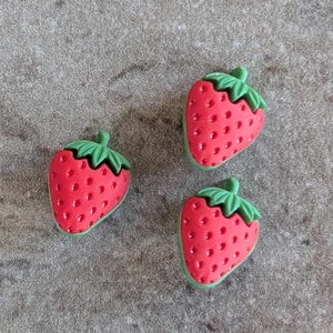 3 Small Stawberries Shank Buttons Size 1/2&quot;