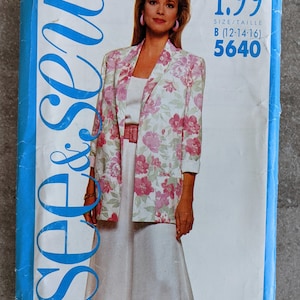 Butterick See & Sew Pattern Misses Jacket, Top and Skirt 5640 Complete Uncut Size (12,14,16)