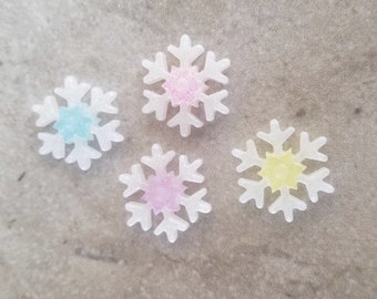 3 Glitter Snowflake Flat Back Buttons Size 13/16"
