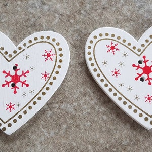 2 Painted Wood Snowflake Heart Buttons Size 1 5/16"