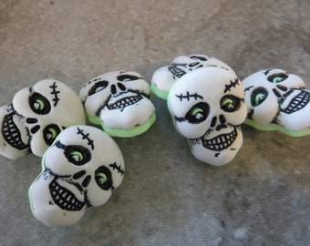 6 Green Eyed Skeleton Shank Buttons Size 9/16"