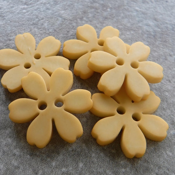 6 Buttercup Yellow Primrose Large Flower Buttons Size 13/16"