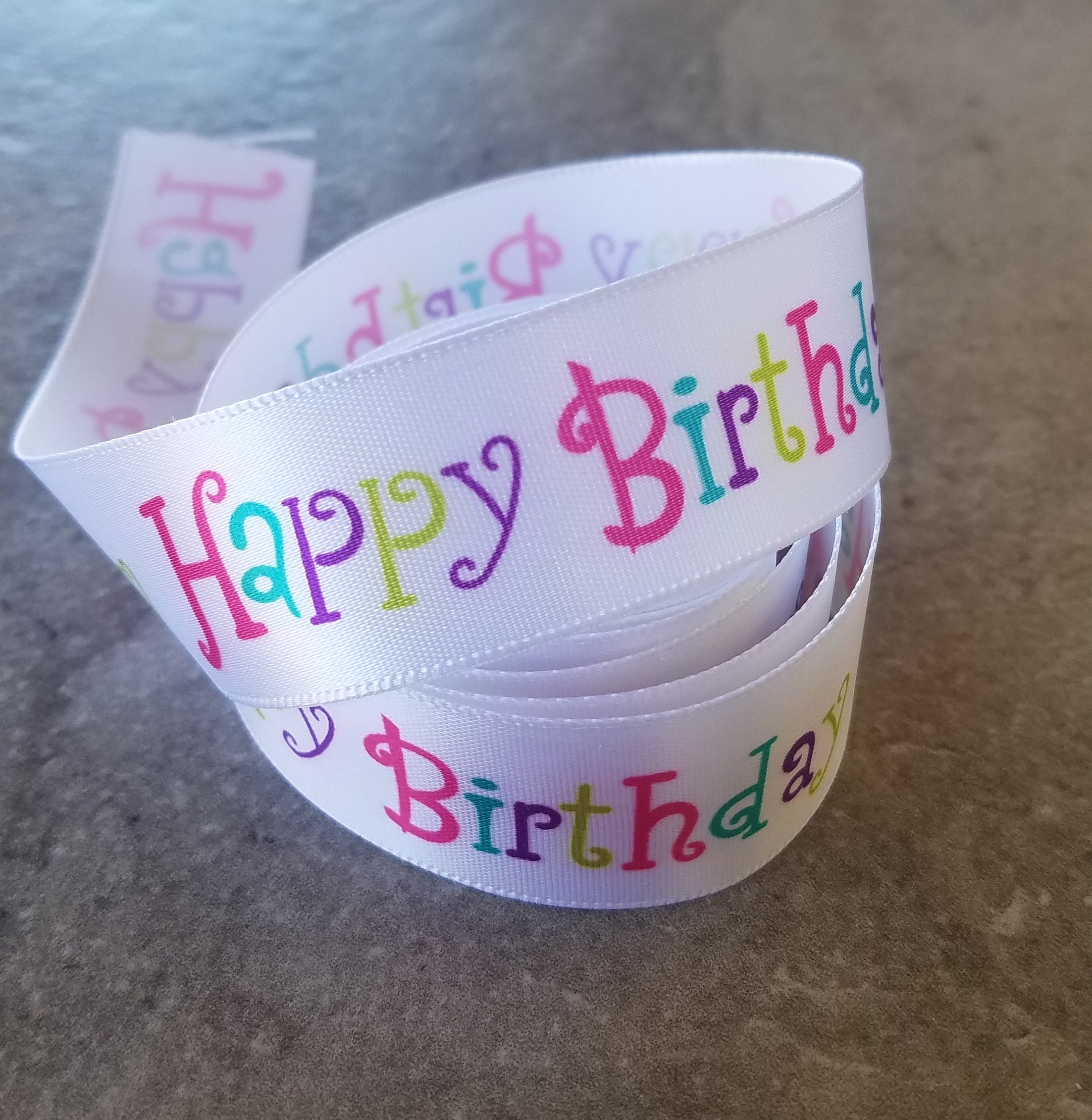 Happy Birthday Satin Ribbon, 3/8-Inch, 10-Yard