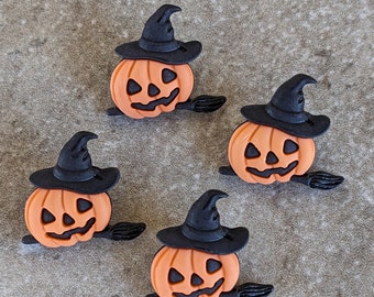 4 Witch Pumpkin Shank Buttons Size 15/16"