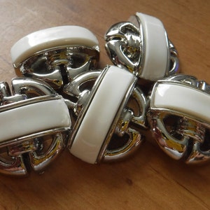 8 Silver with White Bar Large Shank Buttons Size 15/16&quot;