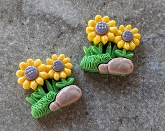 2 Double Sunflower Plant Flat Back Embellishment Buttons Size 7/8"
