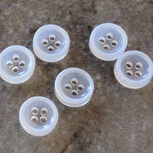 6 White Solid Rim Round Buttons Size 3/8&quot;