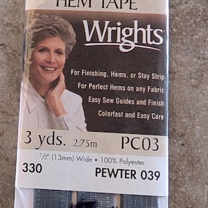Vintage Wrights Hem Tape Soft and Easy Pewter B96