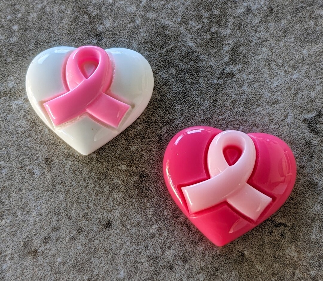 Beast Ribbon 2 Beast Cancer Ribbon Hearts Flat Back Embellishment Buttons Size 7/8 ...