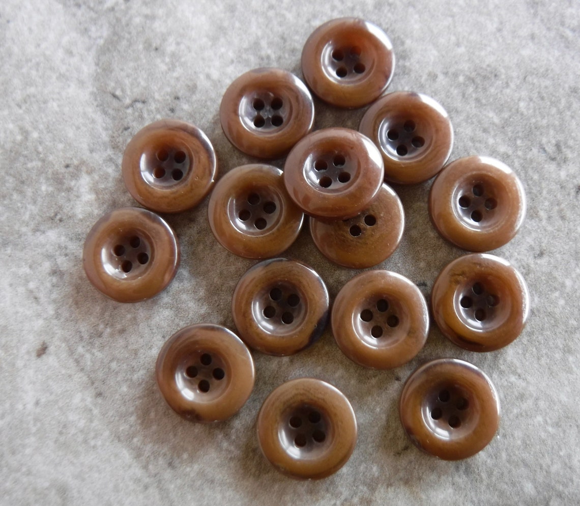 15 Brown Sloped 2 Tone Small Round Buttons Size 9/16