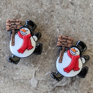 2 Snowman with Sign Shank Buttons. Size 1 1/16"