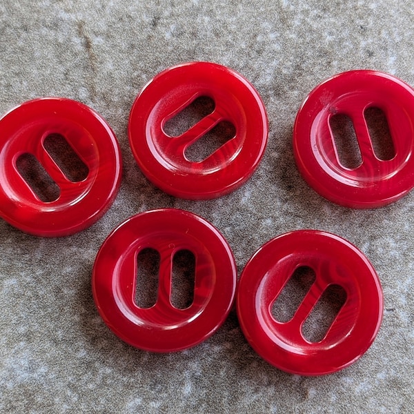 5 Red Large Ribbon Slide Round Buttons Size 13/16"