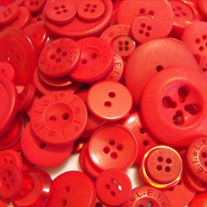 Fire Engine Red Buttons, 100 Bulk Assorted Round Multi Size Crafting Sewing Buttons image 2