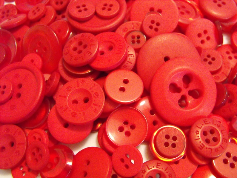 Fire Engine Red Buttons, 100 Bulk Assorted Round Multi Size Crafting Sewing Buttons image 2