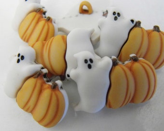 6 Ghost and Pumpkin Shank Buttons