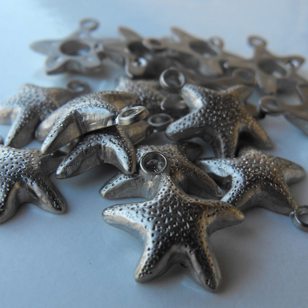 15 Silver Starfish Buttons Size 11/16"