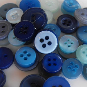 Blue Shades Buttons, 50 Small Assorted Round Sewing Crafting Bulk Buttons