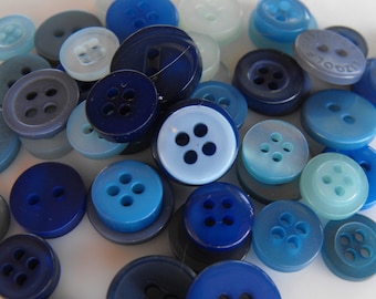 Blue Shades Buttons, 50 Small Assorted Round Sewing Crafting Bulk Buttons