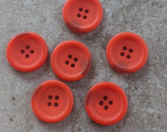 6 Blood Orange 2 Tone Corner Round Buttons Size 7/8".