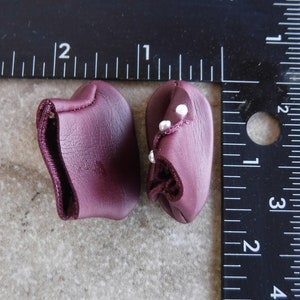 Vintage Doll Shoes Burgundy Leather Pearl 1 1/2&quot; x 5/8&quot;