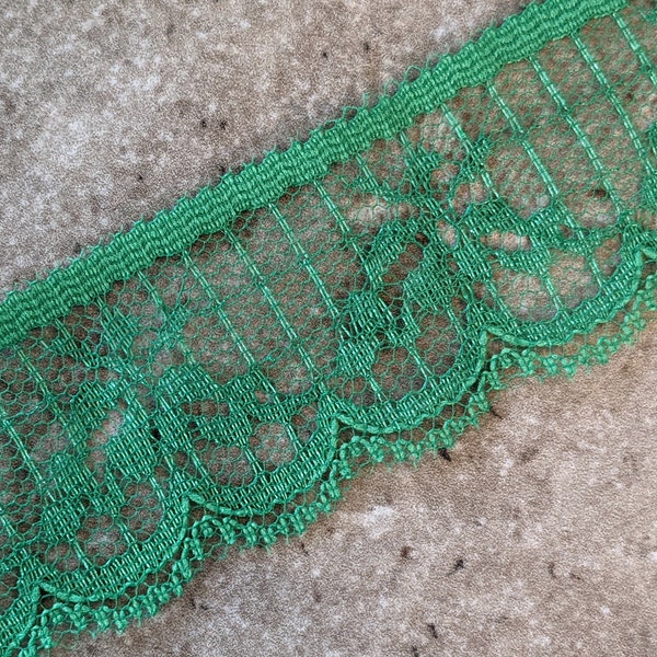 Vintage Green Stripes and Scalloped Lace Trim