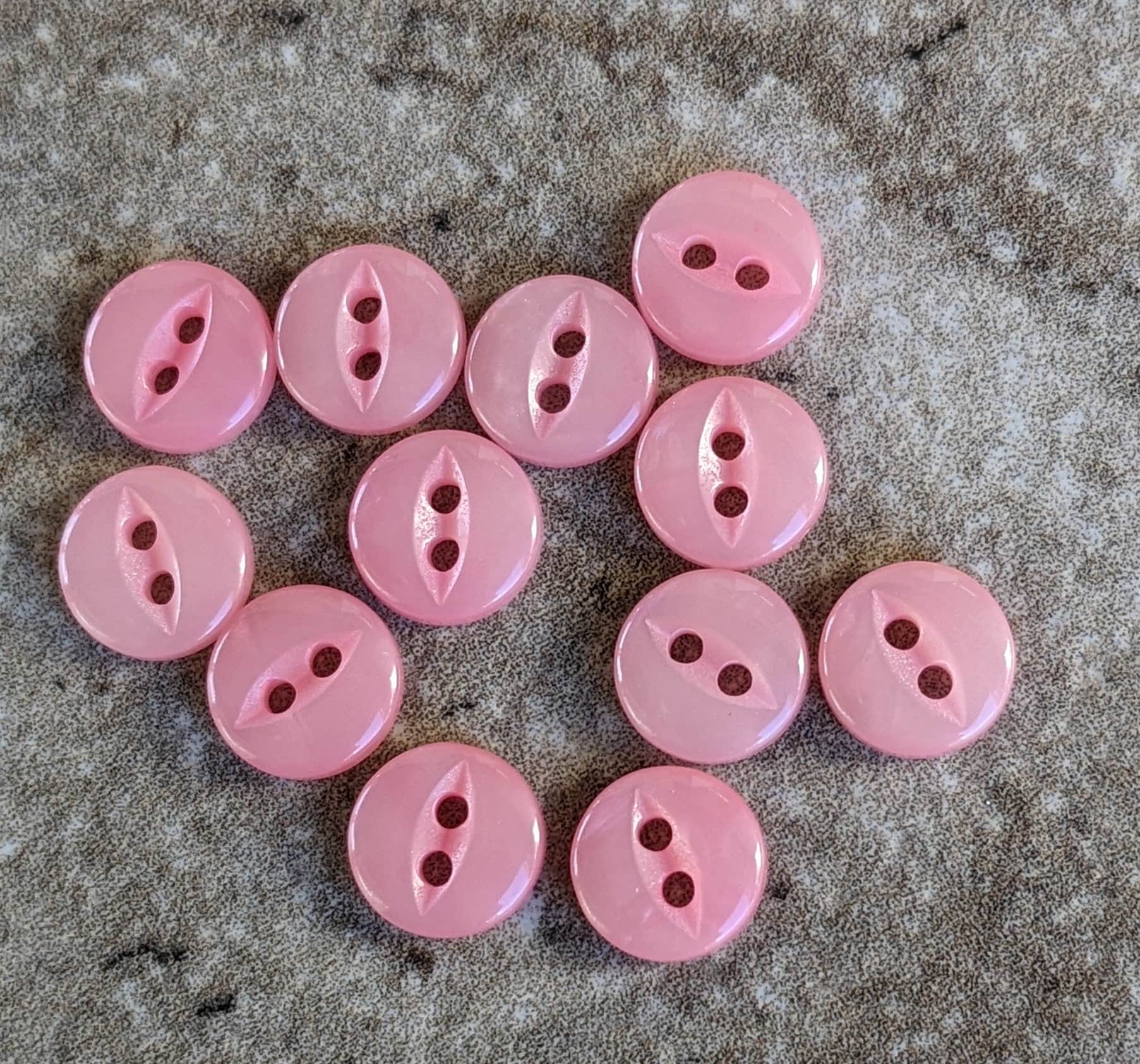 12 Pink Glossy Cats Eye Round Buttons Size 5/16