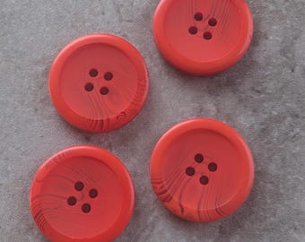 4 Blood Orange Swirly Low Rim Round Buttons Size 1".