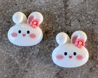 2 Bunny Face Flat Back Buttons Size 1"