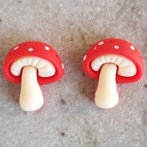 2 Red Mushroom Flat Back Embellishment Buttons Size 15/16&quot;