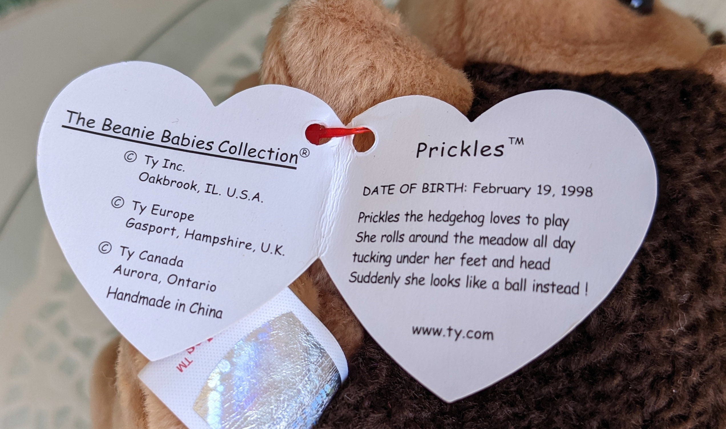 Prickles the Porcupine Beanie Babies Vintage TY 1999 With Original
