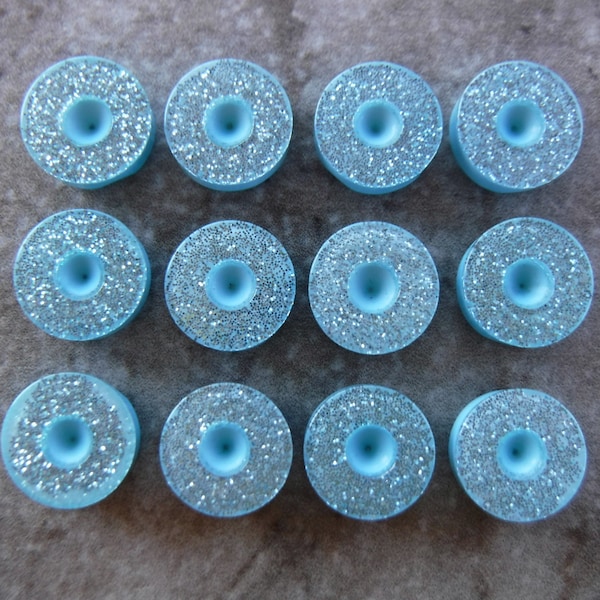 12 Electric Blue Small Round Glitter Round Buttons Size 1/2"