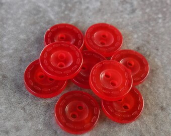 9 Red Stitched Rim Round Buttons Size 7/16"