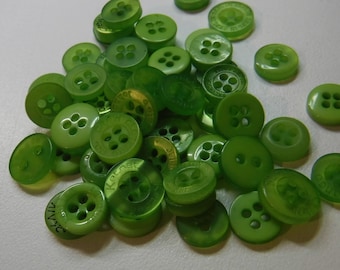 Apple Green Buttons, 50 Small Assorted Round Sewing Crafitng Bulk Buttons