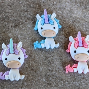 2 Baby Unicorn Flat Back Embellishments Buttons Size 13/16&quot;.
