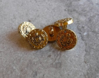 5 Vintage Gold Round Buttons Size 1/2" #273
