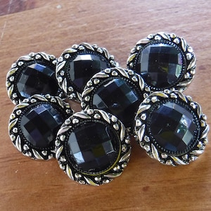 10 Silver with Black Checkered Large Round Shanked Buttons Size 3/4. image 1