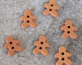 6 Mini Gingerbread Men Buttons Size 5/16"
