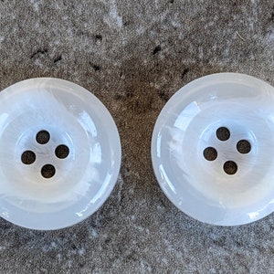 2 White Lare Frosted Round Buttons Size 1 3/16&quot;