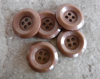 5 Brown Popped Rim Round Buttons Size 7/8"
