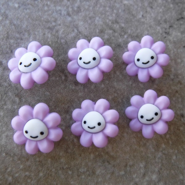6 Púrpura Smiley Daisy Shank Botones Tamaño 9/16"