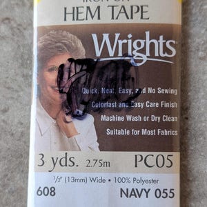 Vintage Wrights Hem Tape Iron On Navy B72