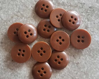 12 Brown Top Pop Round Buttons Size 9/16"